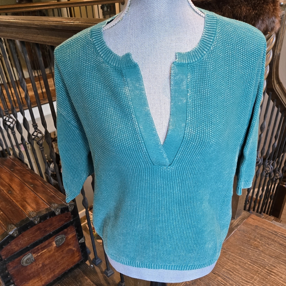 Teal V-Neck Short Sleeve Sweater